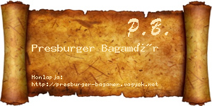 Presburger Bagamér névjegykártya